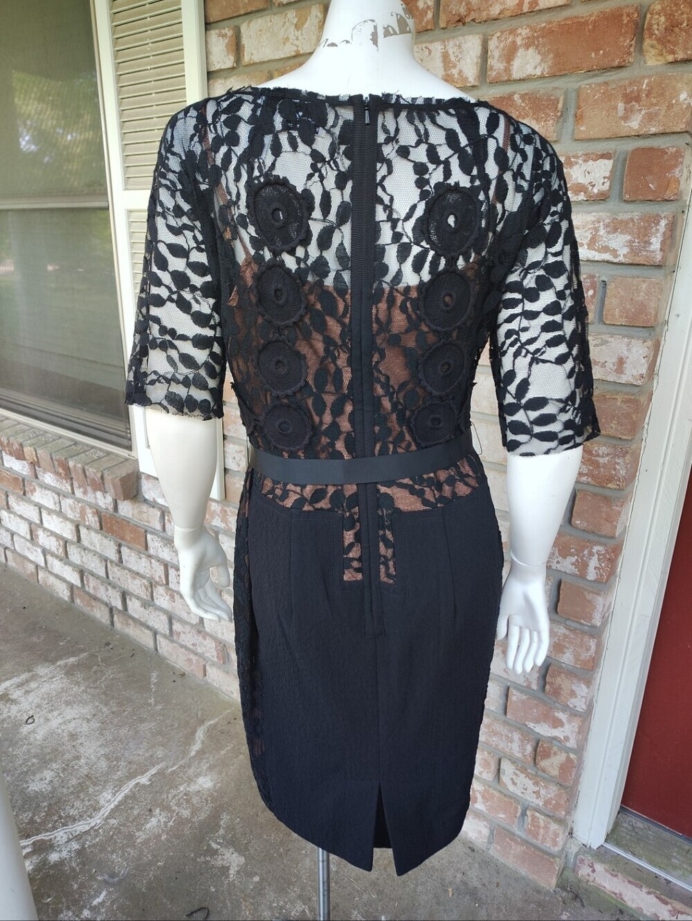 Beguile By Byron Lars Black Lace Carissima Sheath Dress Sz 8P Nude Lining Gothic - Picture 7 of 11